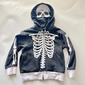 Boys xs 4/5 Skeleton Hooded Zip up Sweatshirt Black and white